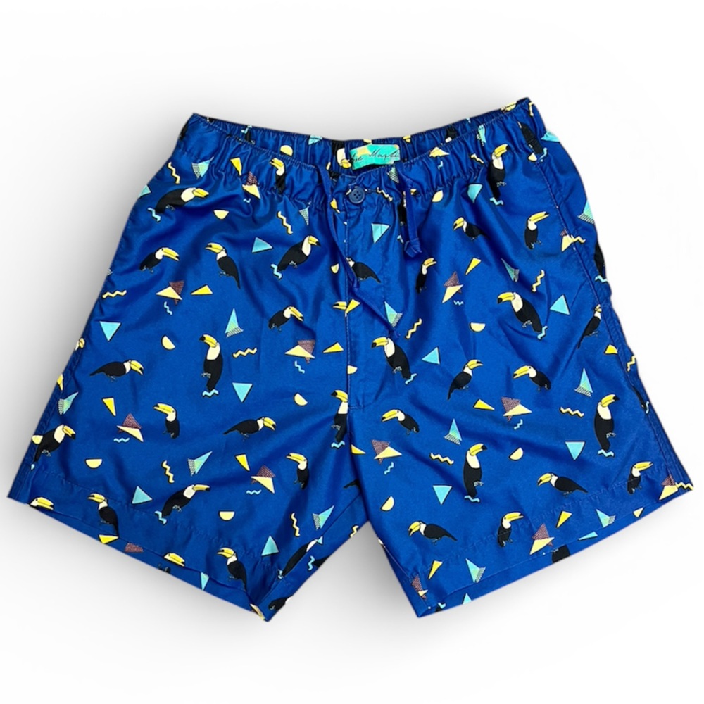 Joe Marlin Toucan Print Hybrid Swim Shorts Sapphire Sea Men’s Retro Size Large
